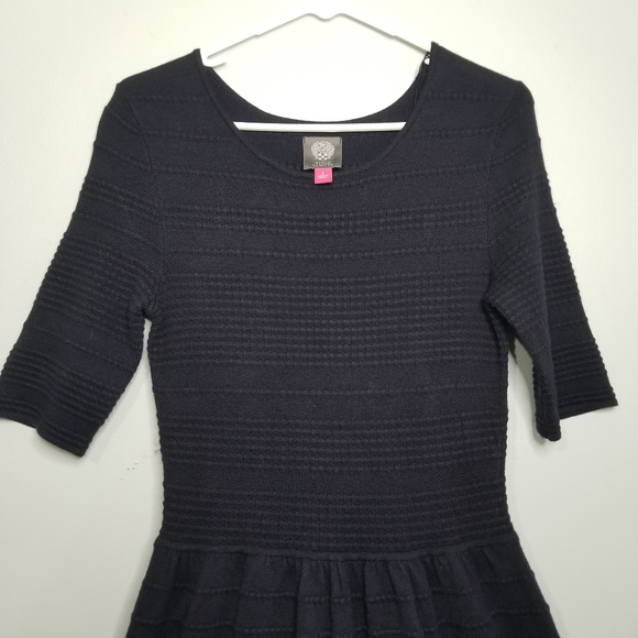 Vince Camuto Knit Fit & Flare Round Neck Small Half Sleeve Navy Blue Dre… - Picture 5 of 11